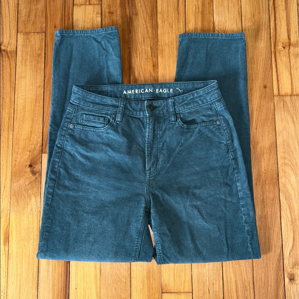 Green American Eagle Corduroy Mom Jeans